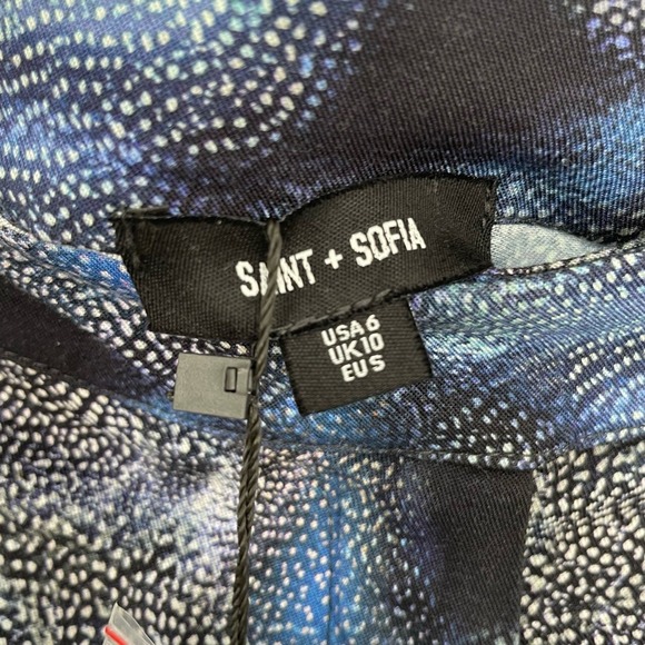 Saint & Sophia Abstract Black Blue Viscose Wide Leg High Rise Luxury Pants 6 - Picture 7 of 10